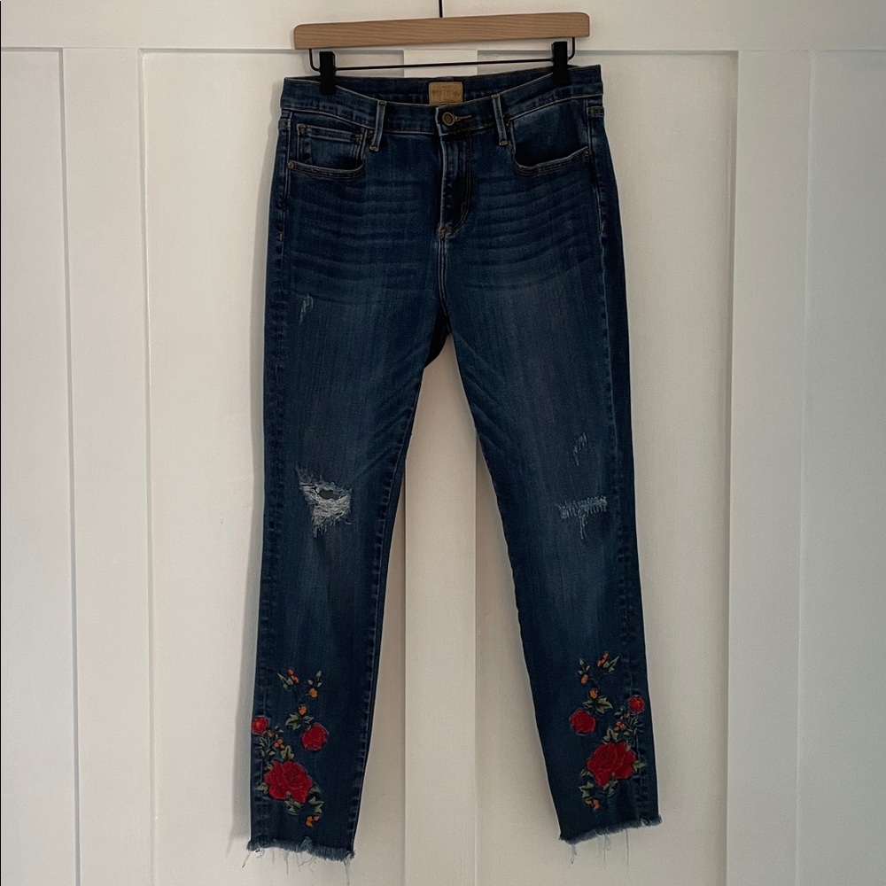 DRIFTWOOD Jackie Rose Floral Embroidered Distressed Mid-Rise Skinny Jean Size 30 - Picture 2 of 12